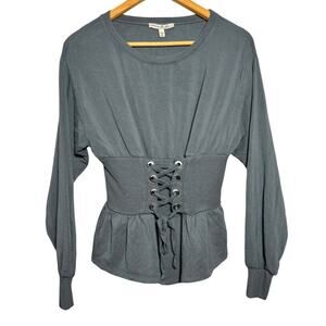 Express Corset Style Long Sleeve Top Gray XS Lace Up Waist Whimsygoth Y2K